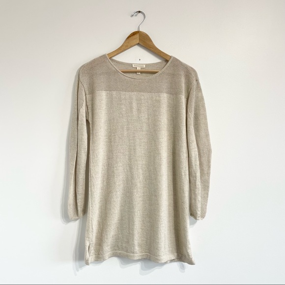 Eileen Fisher Contrast Knit Tunic Sweater wool pullover neutral beige - Picture 2 of 11